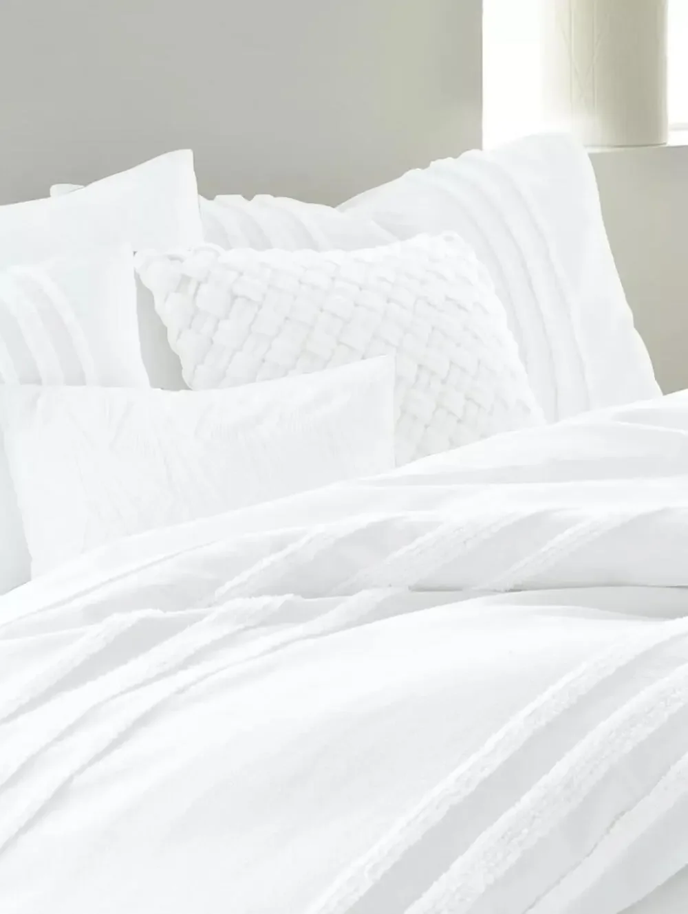 DKNY Chenille Stripe King Comforter Set, White, NWT